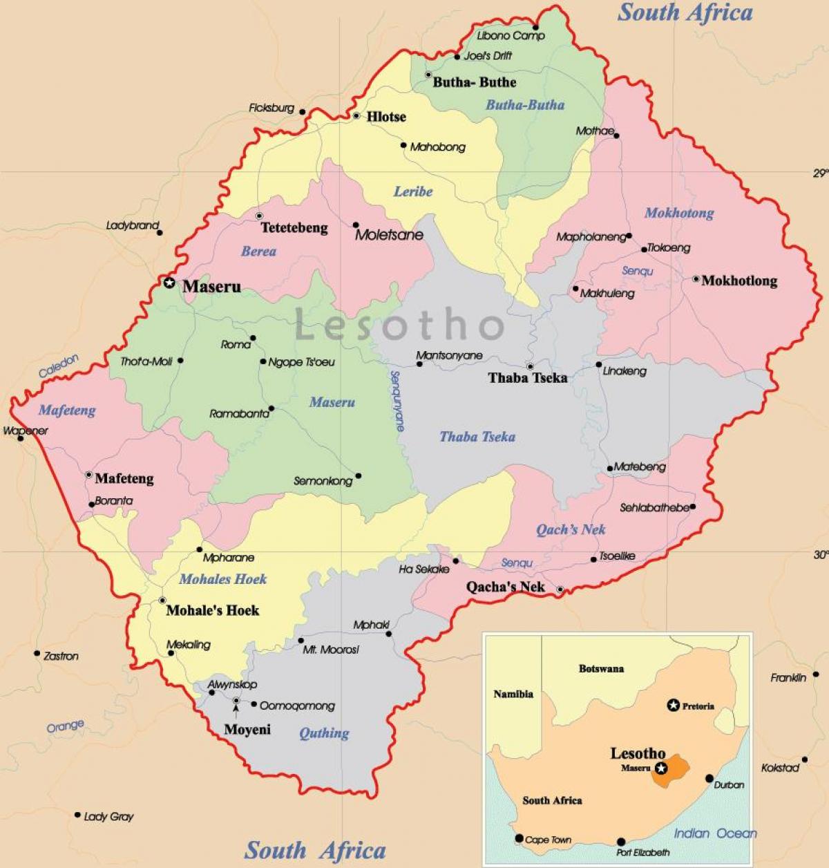 la carte du Lesotho