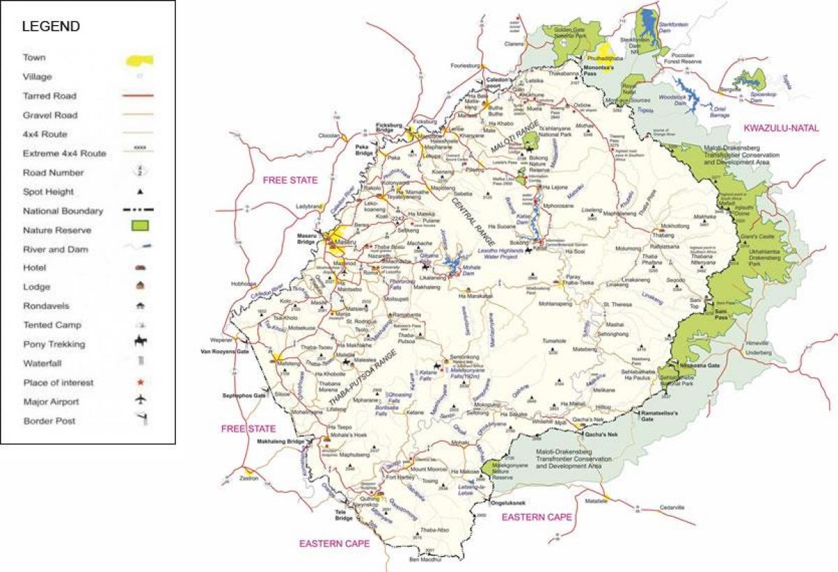 Lesotho carte des routes
